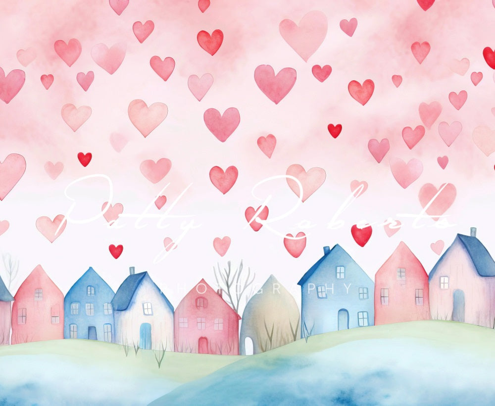 Kate Saint Valentin Cœurs Village Rose Toile de fond conçue par Patty Robert - Kate Backdrop FR