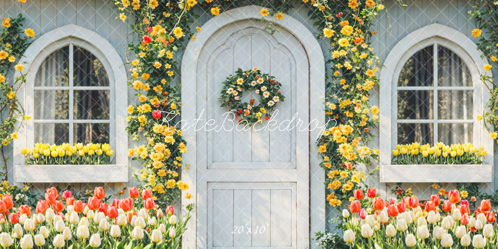 Kate Printemps Fleurs Maison Extérieur Toile de fond conçue par Chain Photographie - Kate Backdrop FR