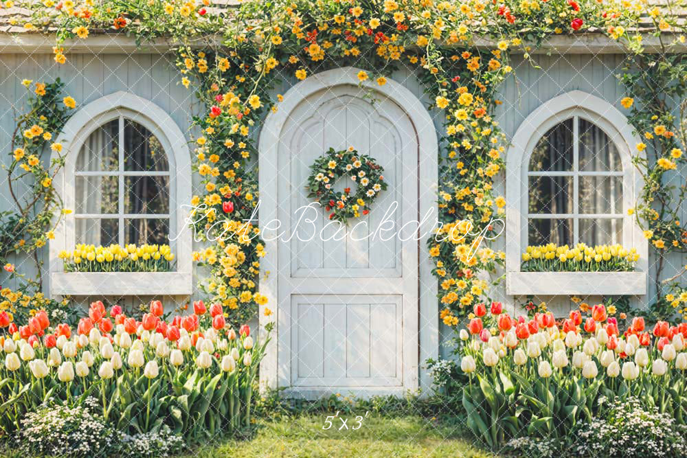 Kate Printemps Fleurs Maison Extérieur Toile de fond conçue par Chain Photographie - Kate Backdrop FR