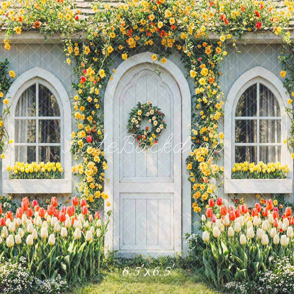 Kate Printemps Fleurs Maison Extérieur Toile de fond conçue par Chain Photographie - Kate Backdrop FR