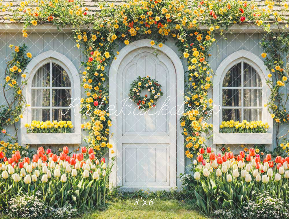 Kate Printemps Fleurs Maison Extérieur Toile de fond conçue par Chain Photographie - Kate Backdrop FR