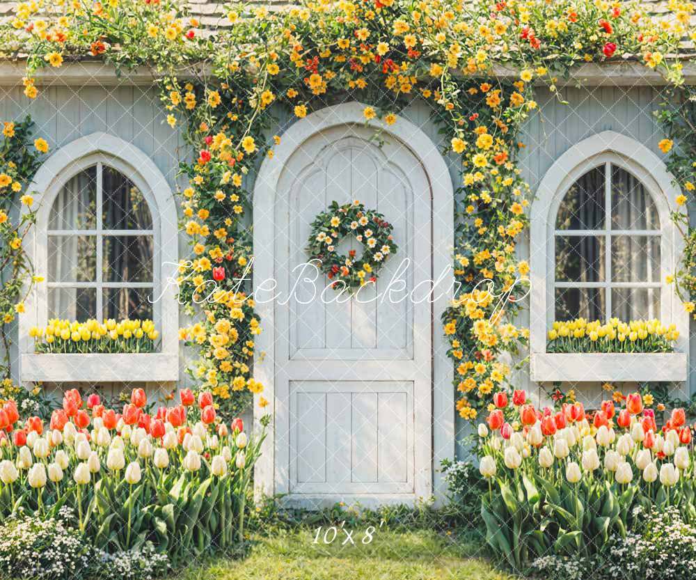 Kate Printemps Fleurs Maison Extérieur Toile de fond conçue par Chain Photographie - Kate Backdrop FR