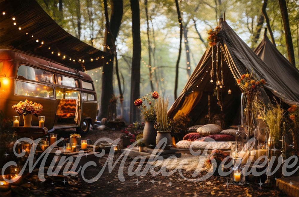 Kate Bohème Campeur Camping-car Arbres Toile de fond conçue par Mini MakeBelieve - Kate Backdrop FR