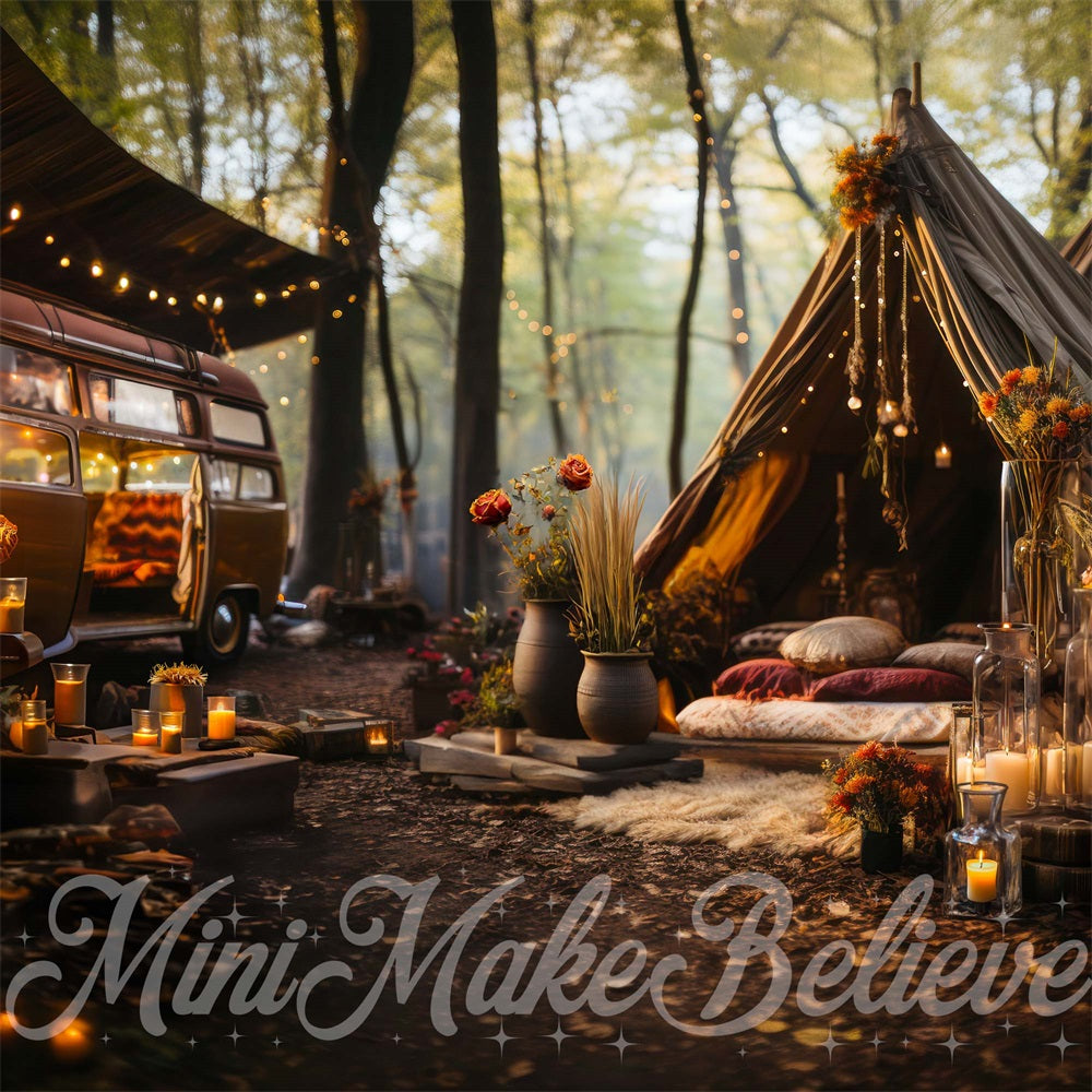 Kate Bohème Campeur Camping-car Arbres Toile de fond conçue par Mini MakeBelieve - Kate Backdrop FR