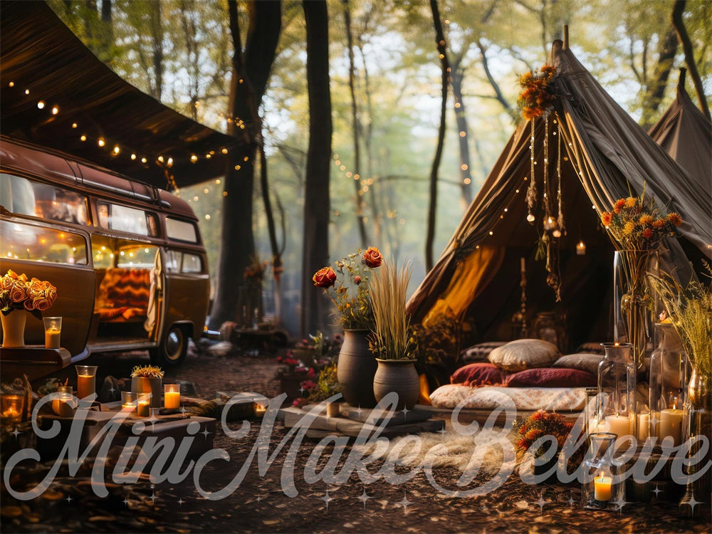 Kate Bohème Campeur Camping-car Arbres Toile de fond conçue par Mini MakeBelieve - Kate Backdrop FR