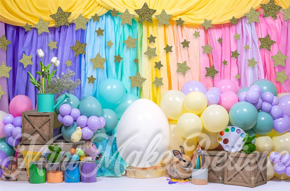 Kate Oeuf de Pâques Peinture Coloré Étoiles Toile de fond conçue par Mini MakeBelieve - Kate Backdrop FR