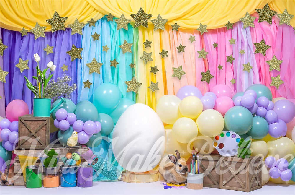 Kate Oeuf de Pâques Peinture Coloré Étoiles Toile de fond conçue par Mini MakeBelieve - Kate Backdrop FR