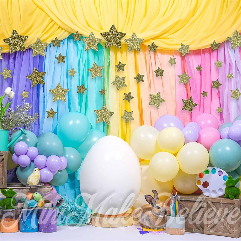 Kate Oeuf de Pâques Peinture Coloré Étoiles Toile de fond conçue par Mini MakeBelieve - Kate Backdrop FR