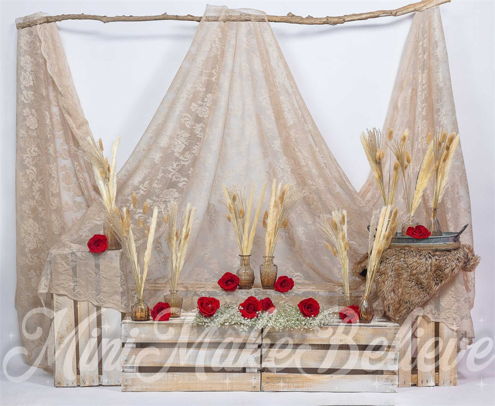 Kate Saint-Valentin Bohème Roses Toile de fond conçue par Mini MakeBelieve - Kate Backdrop FR