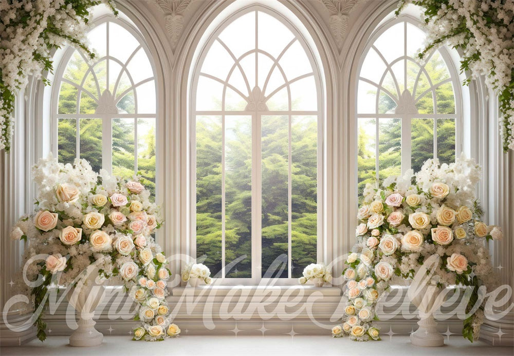 Kate Fleurs Cathédrale Blanc Fenêtres Printemps Toile de fond conçue par Mini MakeBelieve - Kate Backdrop FR