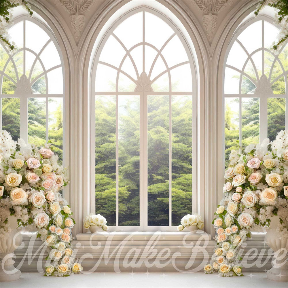 Kate Fleurs Cathédrale Blanc Fenêtres Printemps Toile de fond conçue par Mini MakeBelieve - Kate Backdrop FR