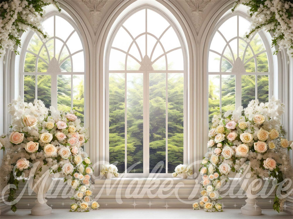 Kate Fleurs Cathédrale Blanc Fenêtres Printemps Toile de fond conçue par Mini MakeBelieve - Kate Backdrop FR