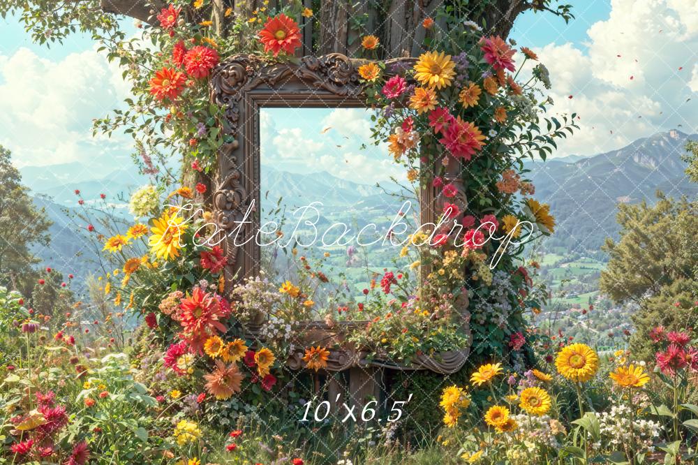 Kate Printemps Extérieur Fleurs sauvages Montagnes Toile de fond conçue par Chain Photographie - Kate Backdrop FR