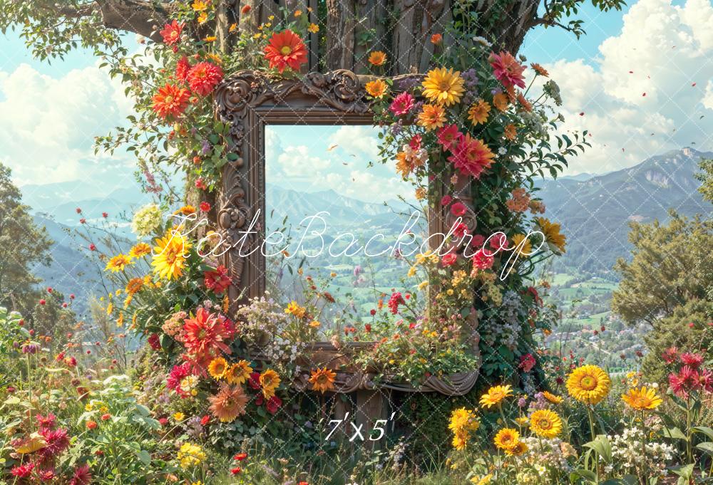 Kate Printemps Extérieur Fleurs sauvages Montagnes Toile de fond conçue par Chain Photographie - Kate Backdrop FR