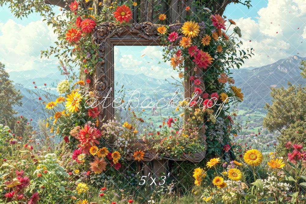 Kate Printemps Extérieur Fleurs sauvages Montagnes Toile de fond conçue par Chain Photographie - Kate Backdrop FR