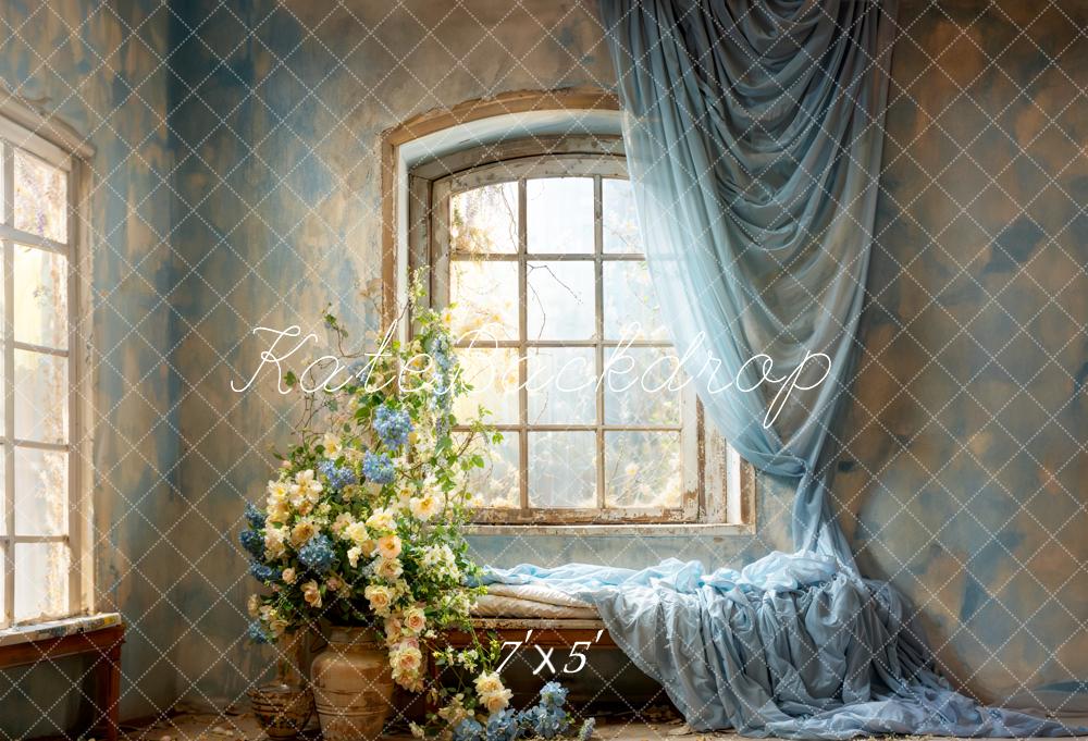 Kate Printemps Bleu Rideaux Fleurs Fenêtres Toile de fond conçue par Emetselch - Kate Backdrop FR
