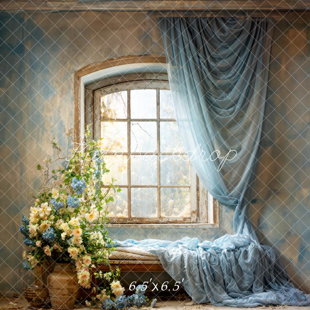 Kate Printemps Bleu Rideaux Fleurs Fenêtres Toile de fond conçue par Emetselch - Kate Backdrop FR