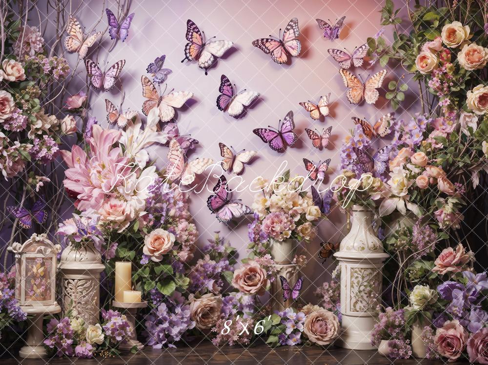 Kate Printemps Rose et Violet Fleurs Papillon Toile de fond conçue par Emetselch - Kate Backdrop FR