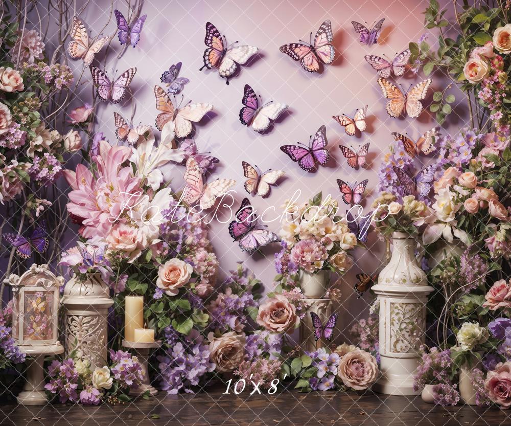 Kate Printemps Rose et Violet Fleurs Papillon Toile de fond conçue par Emetselch - Kate Backdrop FR