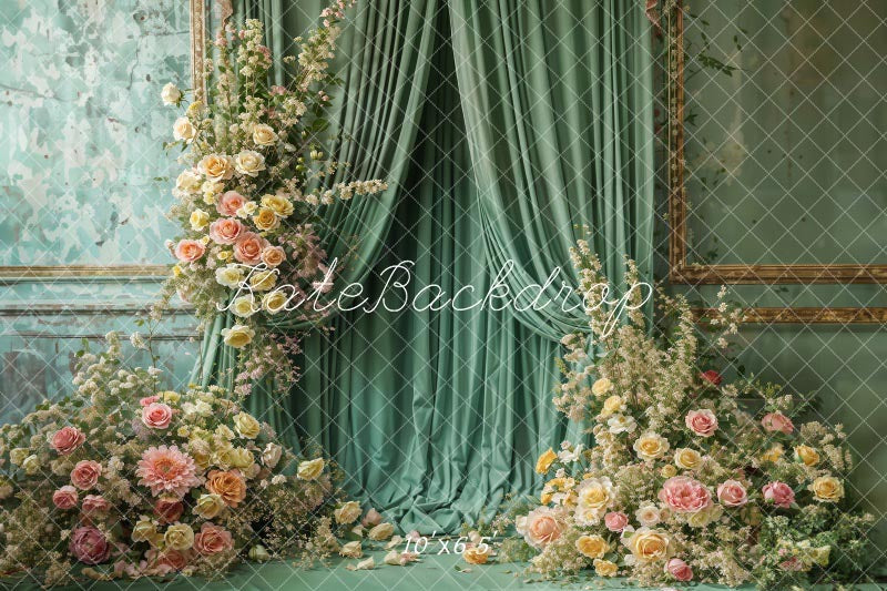 Kate Printemps Fleurs Vert Rideau Mur Toile de fond conçue par Emetselch - Kate Backdrop FR