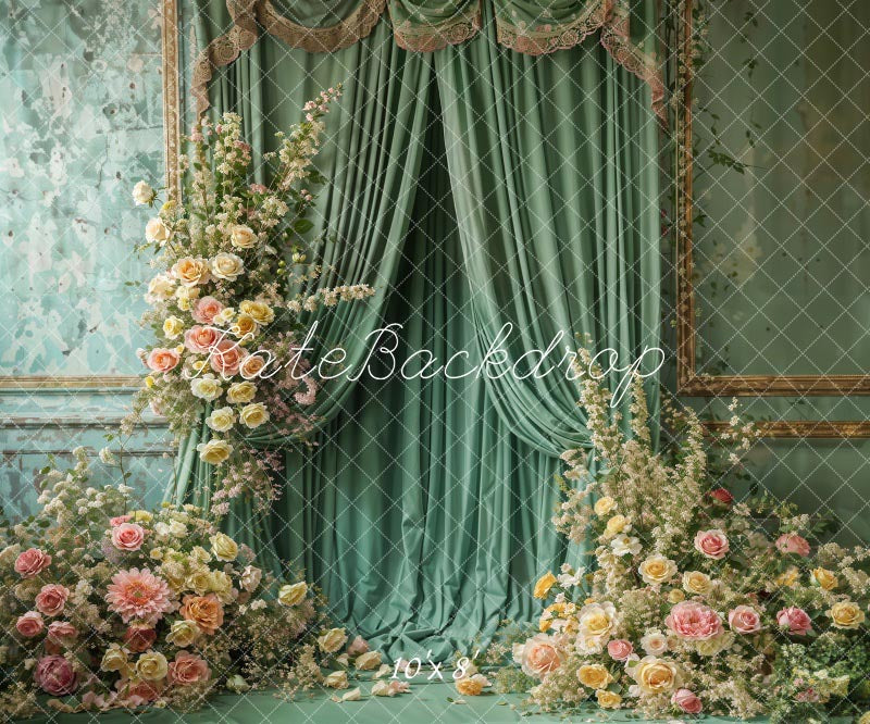 Kate Printemps Fleurs Vert Rideau Mur Toile de fond conçue par Emetselch - Kate Backdrop FR