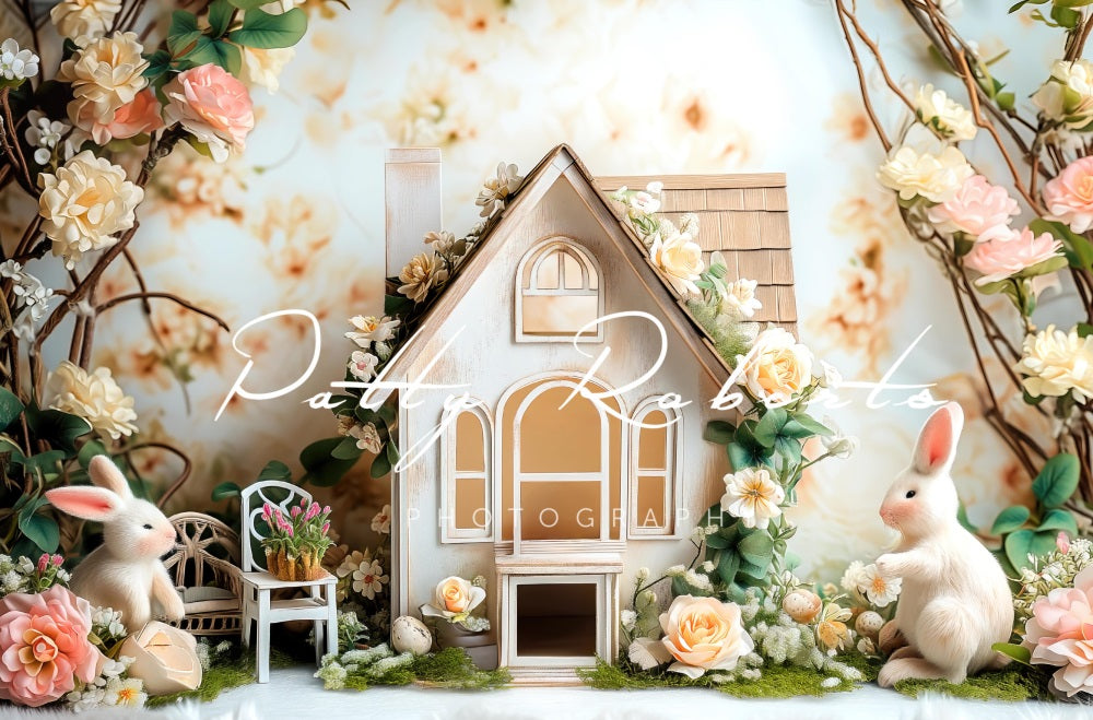 Kate Pâques Lapins Cottage Fleurs Toile de fond conçue par Patty Robert - Kate Backdrop FR