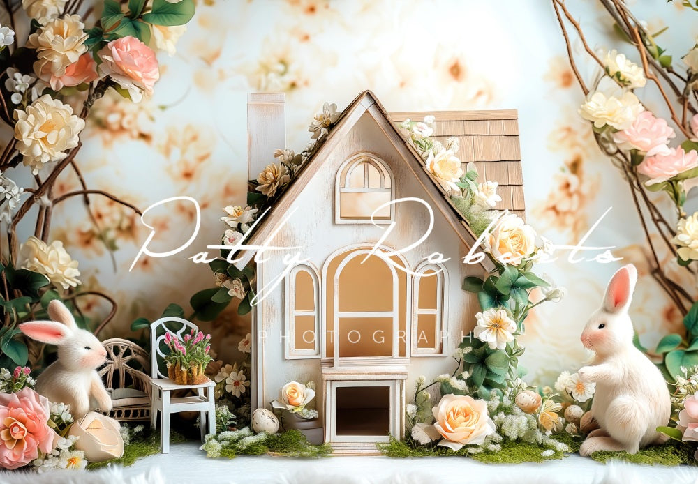 Kate Pâques Lapins Cottage Fleurs Toile de fond conçue par Patty Robert - Kate Backdrop FR