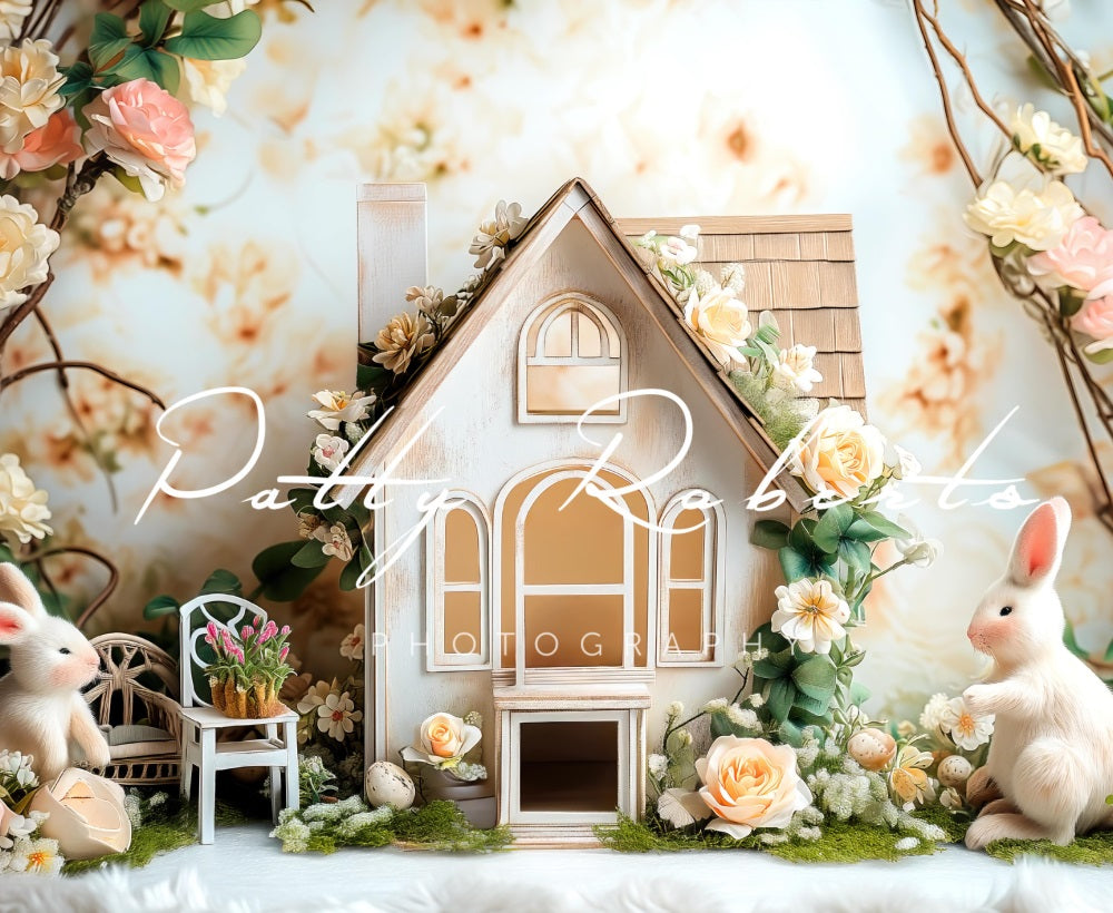 Kate Pâques Lapins Cottage Fleurs Toile de fond conçue par Patty Robert - Kate Backdrop FR