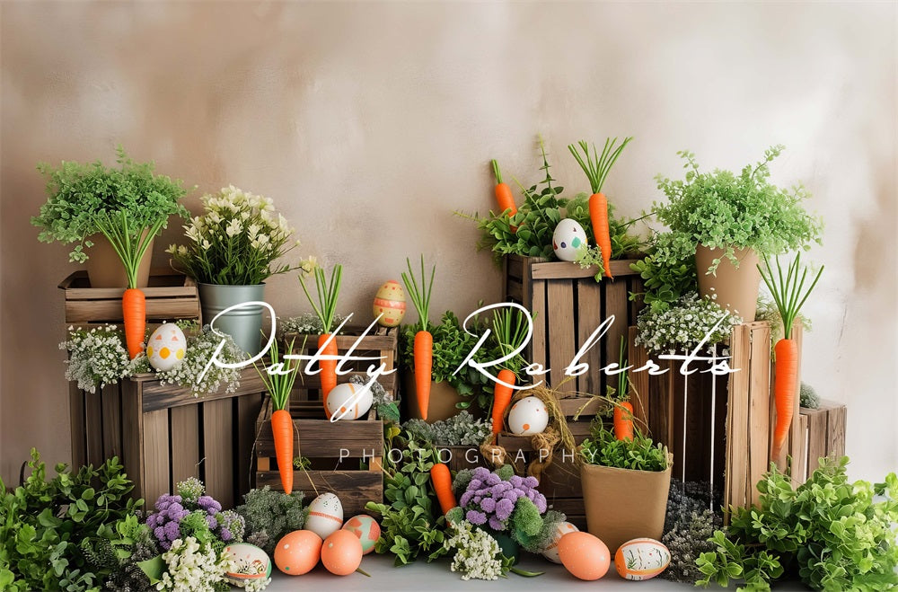 Kate Pâques Marché aux carottes Oeufs colorés Toile de fond conçue par Patty Robert - Kate Backdrop FR