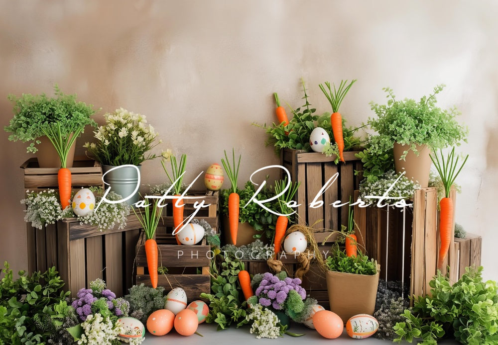 Kate Pâques Marché aux carottes Oeufs colorés Toile de fond conçue par Patty Robert - Kate Backdrop FR