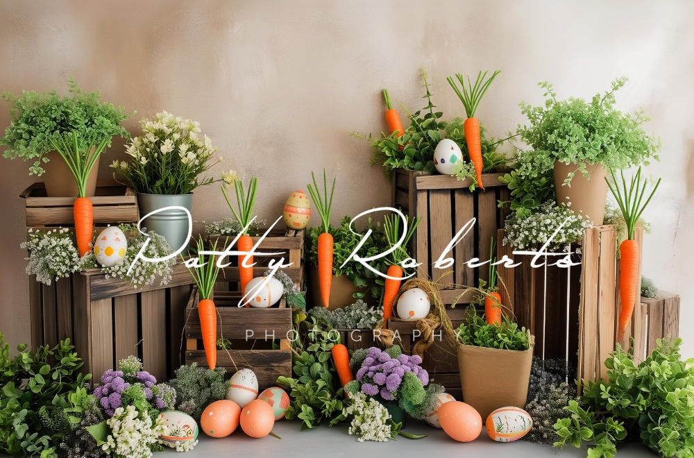 Kate Pâques Marché aux carottes Oeufs colorés Toile de fond conçue par Patty Robert - Kate Backdrop FR