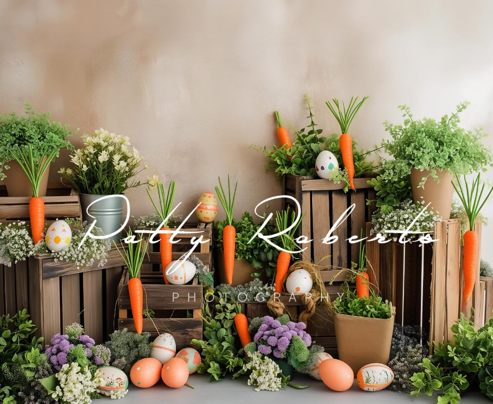 Kate Pâques Marché aux carottes Oeufs colorés Toile de fond conçue par Patty Robert - Kate Backdrop FR