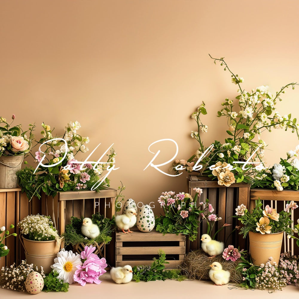 Kate Pâques Poussins et Fleurs Toile de fond conçue par Patty Robert - Kate Backdrop FR