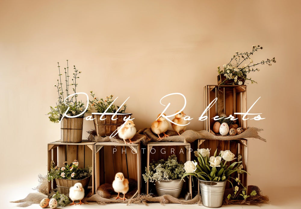 Kate Pâques Poussins Beige Plantes Toile de fond conçue par Patty Robert - Kate Backdrop FR