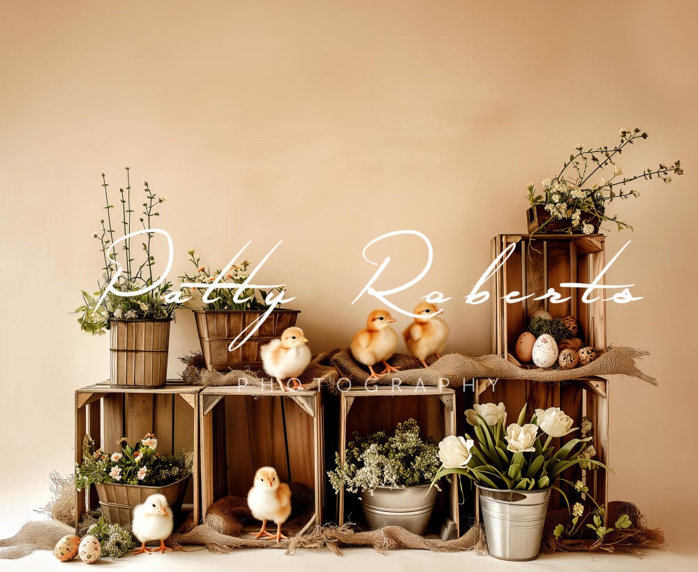 Kate Pâques Poussins Beige Plantes Toile de fond conçue par Patty Robert - Kate Backdrop FR