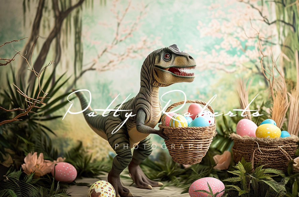 Kate Tyrannosaure Pâques Oeufs colorés Toile de fond conçue par Patty Robert - Kate Backdrop FR