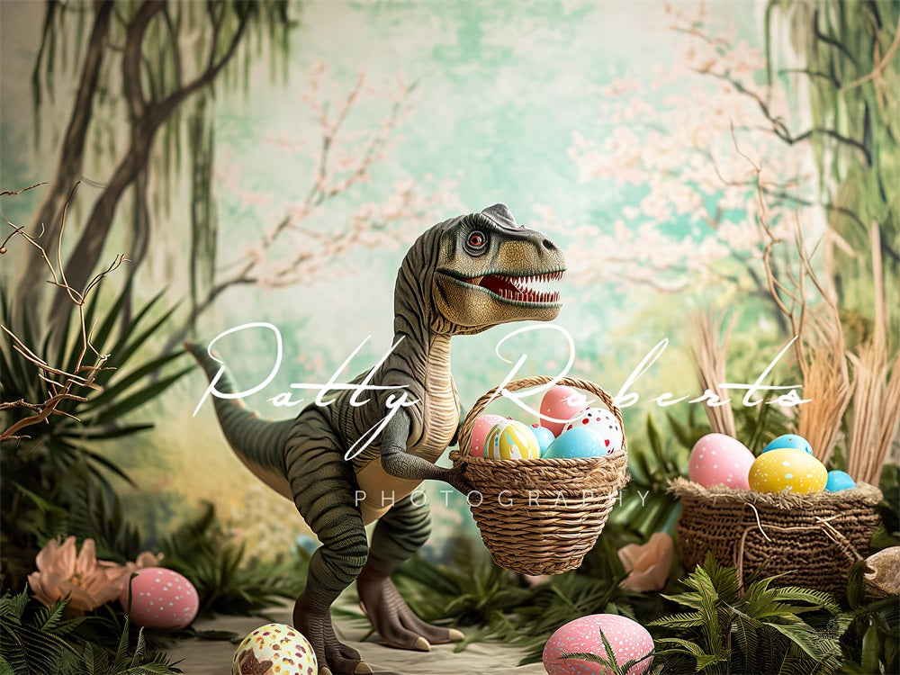 Kate Tyrannosaure Pâques Oeufs colorés Toile de fond conçue par Patty Robert - Kate Backdrop FR