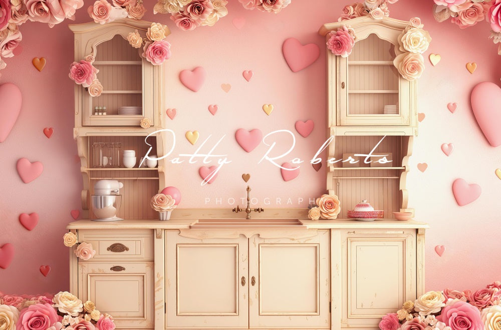 Kate Saint-Valentin Cœur Cuisine Rose Toile de fond conçue par Patty Robert - Kate Backdrop FR