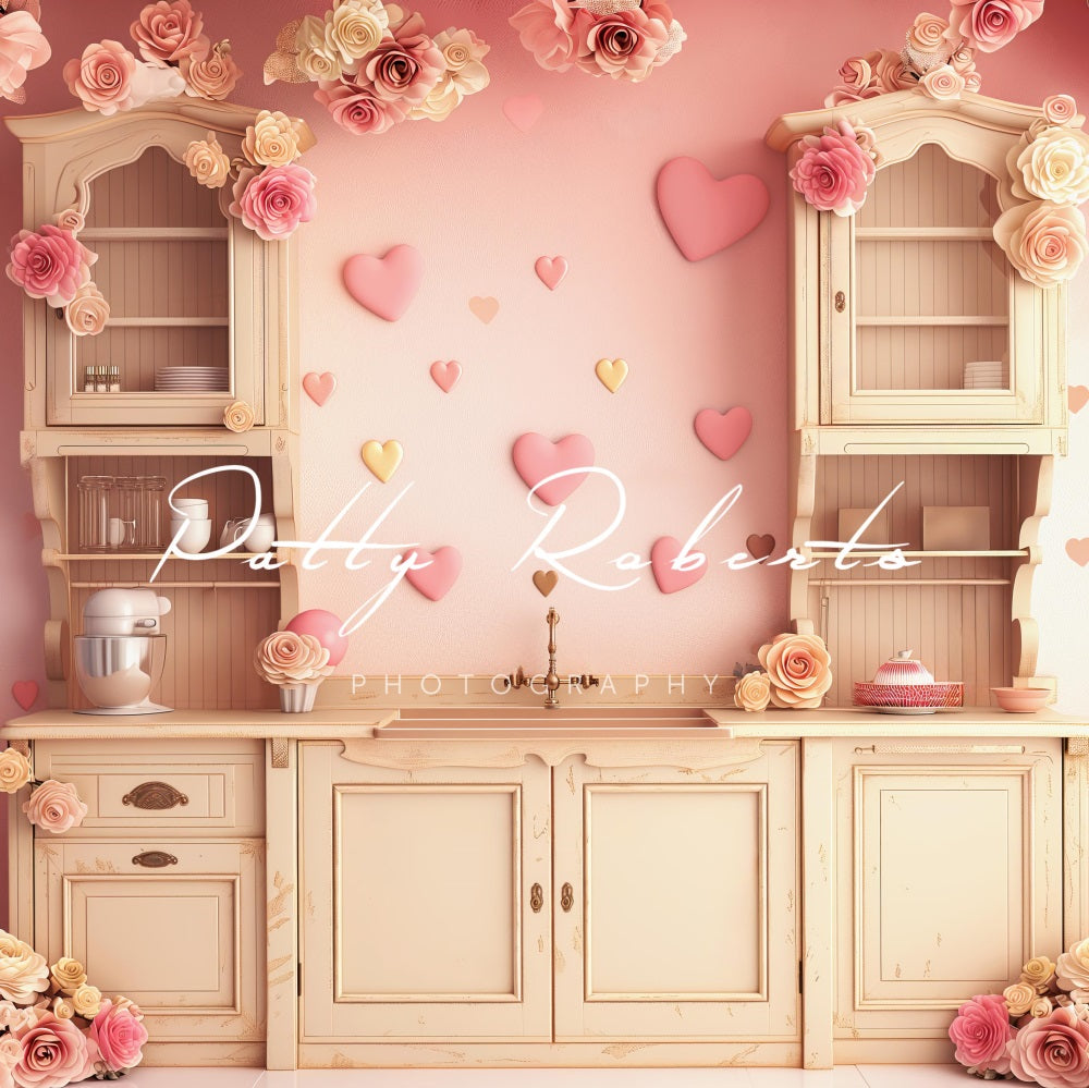 Kate Saint-Valentin Cœur Cuisine Rose Toile de fond conçue par Patty Robert - Kate Backdrop FR