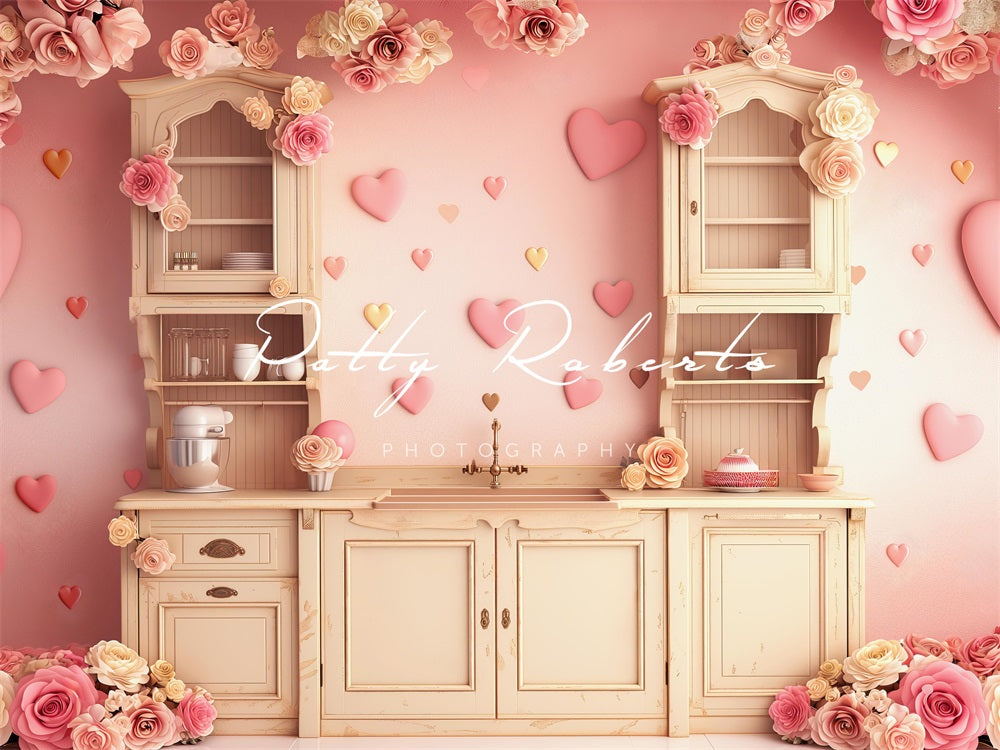 Kate Saint-Valentin Cœur Cuisine Rose Toile de fond conçue par Patty Robert - Kate Backdrop FR