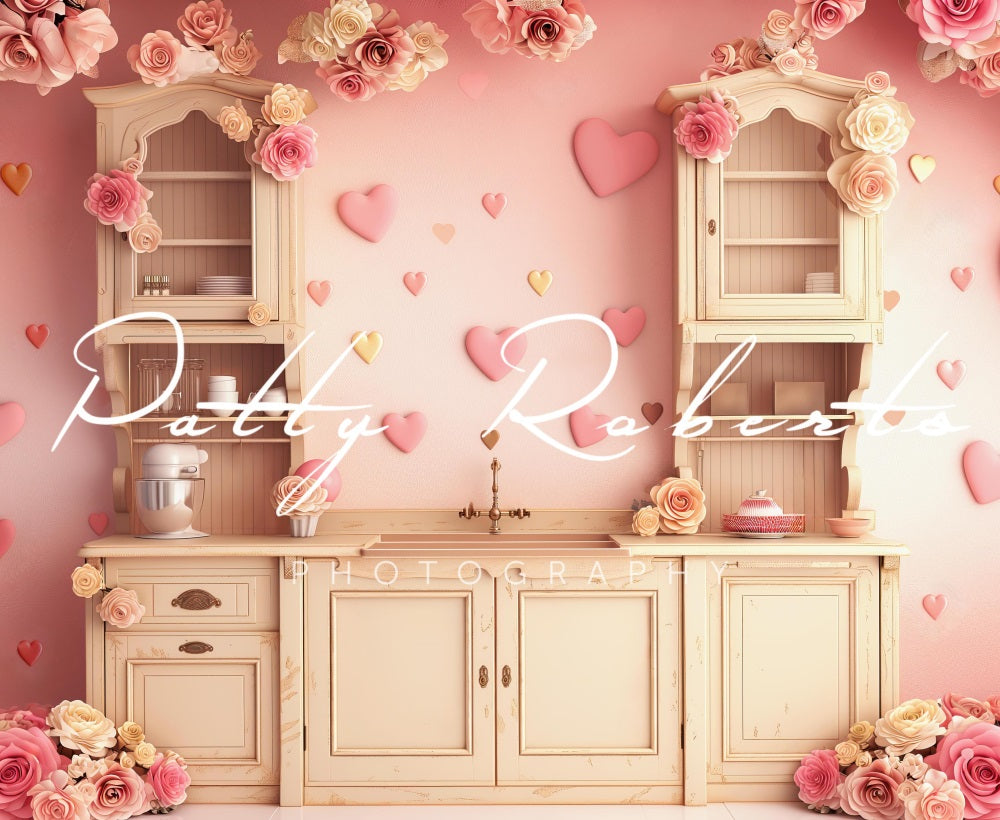 Kate Saint-Valentin Cœur Cuisine Rose Toile de fond conçue par Patty Robert - Kate Backdrop FR