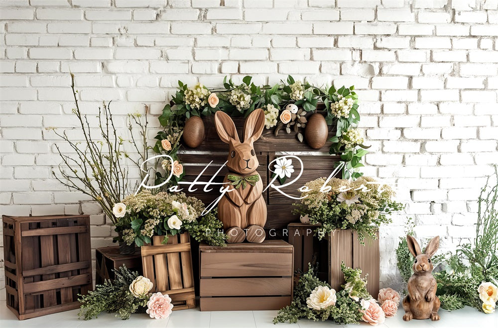 Kate Lapin en bois Pâques Mur de briques Toile de fond conçue par Patty Robert - Kate Backdrop FR