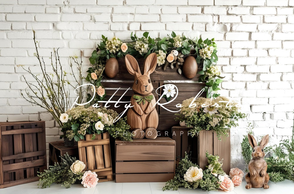 Kate Lapin en bois Pâques Mur de briques Toile de fond conçue par Patty Robert - Kate Backdrop FR