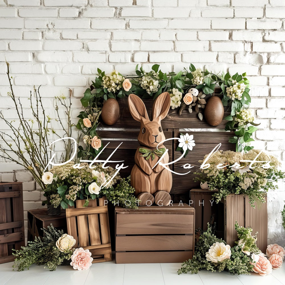 Kate Lapin en bois Pâques Mur de briques Toile de fond conçue par Patty Robert - Kate Backdrop FR