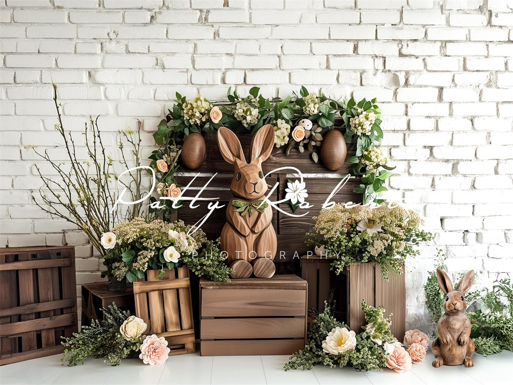 Kate Lapin en bois Pâques Mur de briques Toile de fond conçue par Patty Robert - Kate Backdrop FR