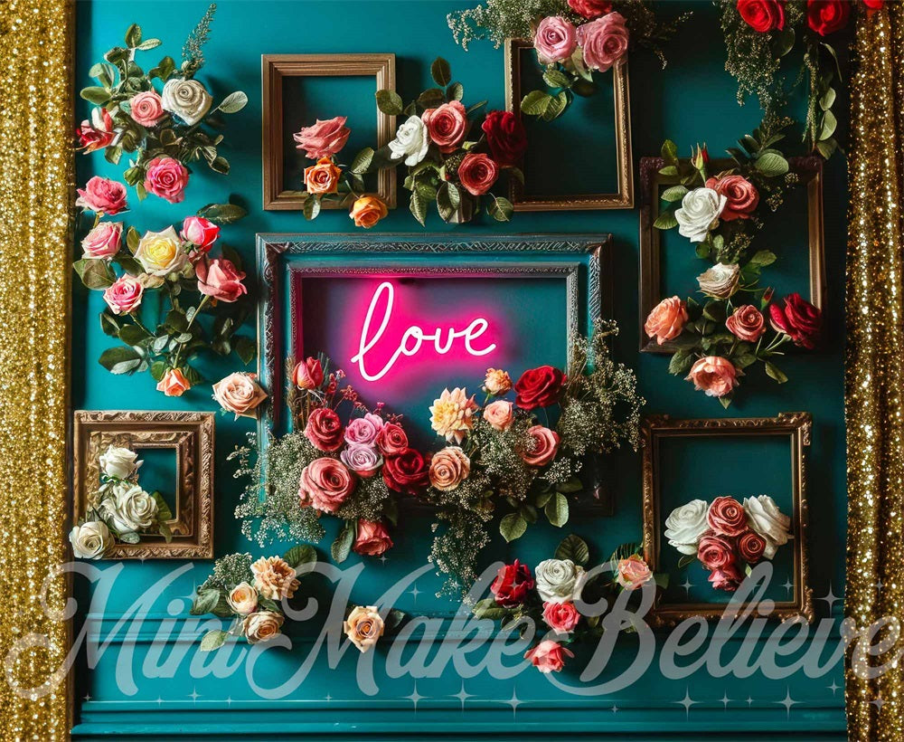 Kate Néon Amour Rose Mur turquoise Toile de fond conçue par Mini MakeBelieve - Kate Backdrop FR