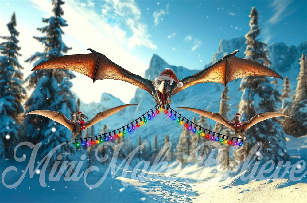 Kate Dinosaure Ptéranodon Noël Toile de fond conçue par Mini MakeBelieve - Kate Backdrop FR