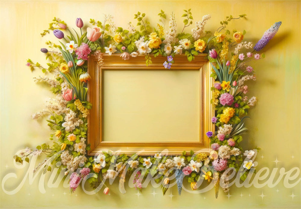 Kate Printemps Cadre Floral Pastel Jaune Toile de fond conçue par Mini MakeBelieve - Kate Backdrop FR
