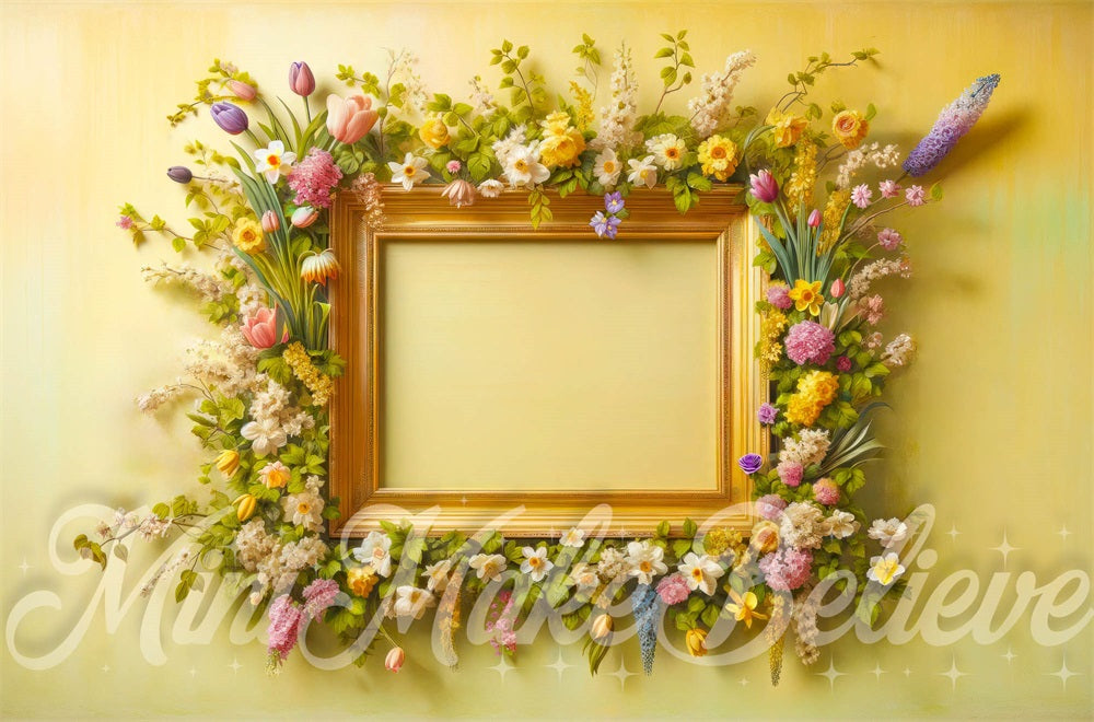 Kate Printemps Cadre Floral Pastel Jaune Toile de fond conçue par Mini MakeBelieve - Kate Backdrop FR