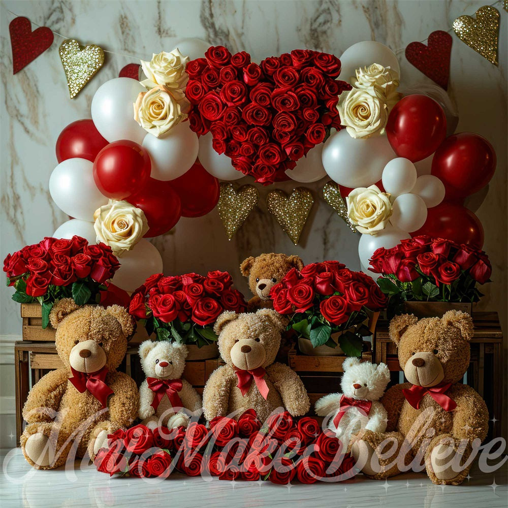 Kate Saint-Valentin Ours en peluche Roses rouges Toile de fond conçue par Mini MakeBelieve - Kate Backdrop FR